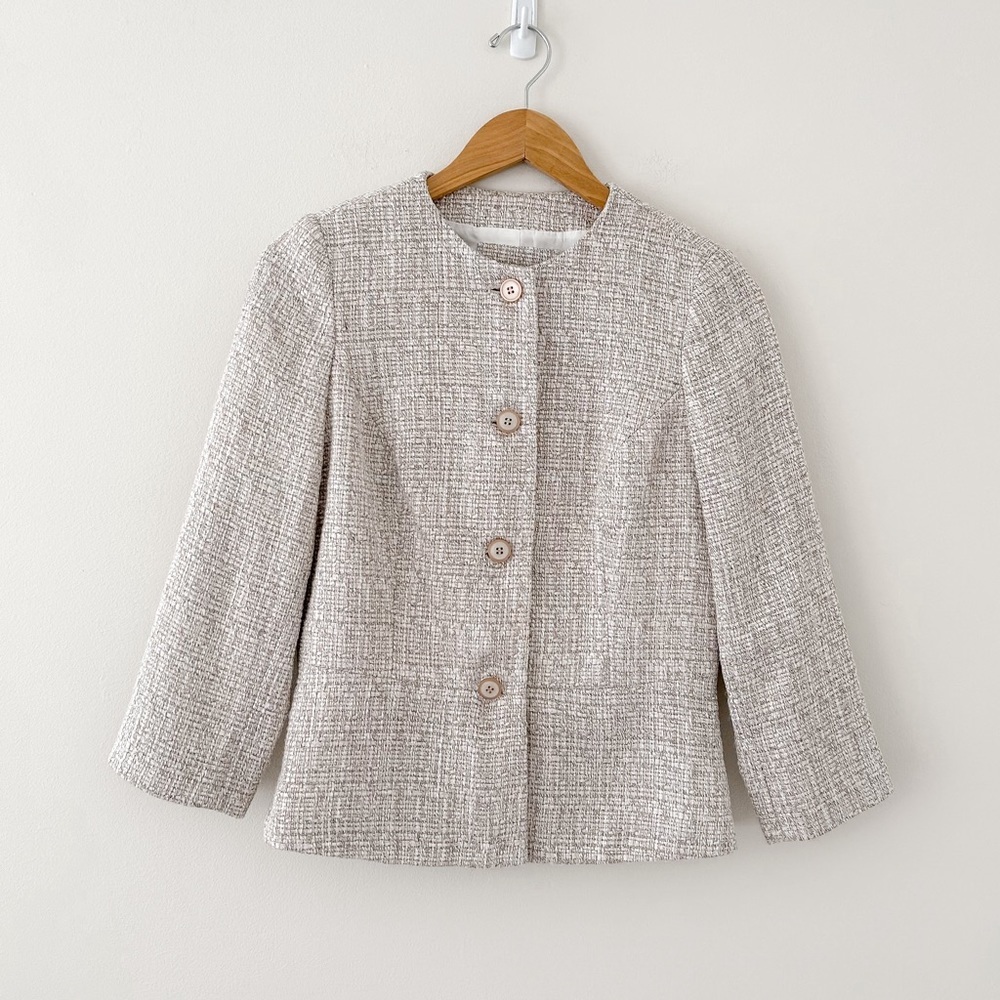The Limited Tweed Button-Front Jacket in Light Beige